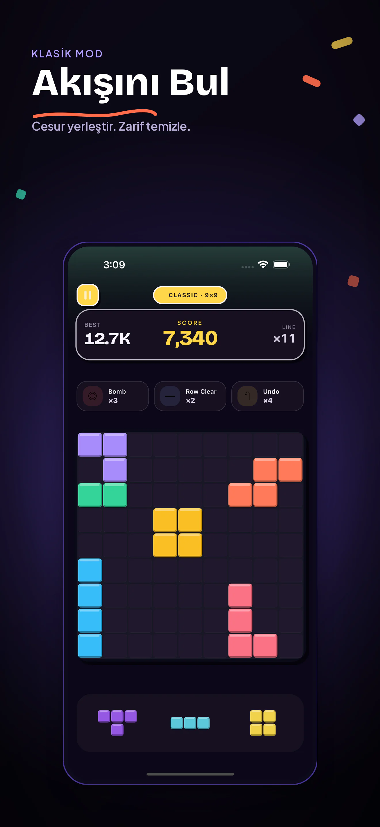U Blocks Klasik mod 9×9 oyun ekranı